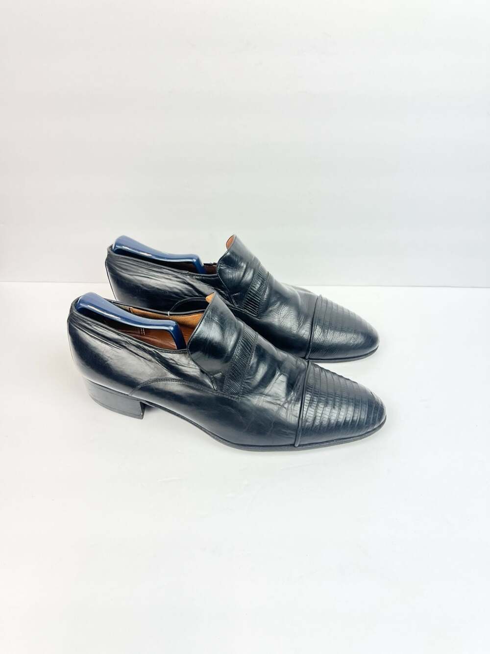 Vintage  Men's Black Lizard Embossed Leather Slip-On Dress Shoes Size 9.5M